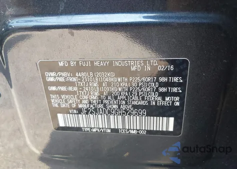 2016 Subaru Forester 2.5I Premium from USA, damaged, VIN JF2SJADC9GH529699